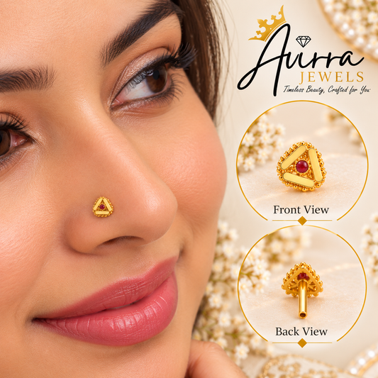AVIRRA Gold Filled Triangular Ruby Nose Pin