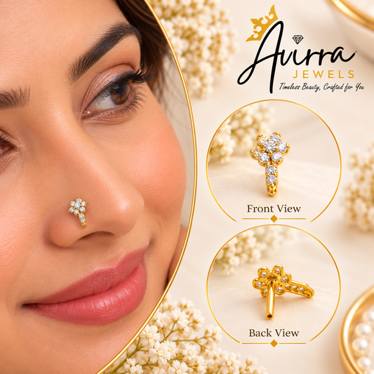 AVIRRA Gold Filled Floral Crystal Nose Pin