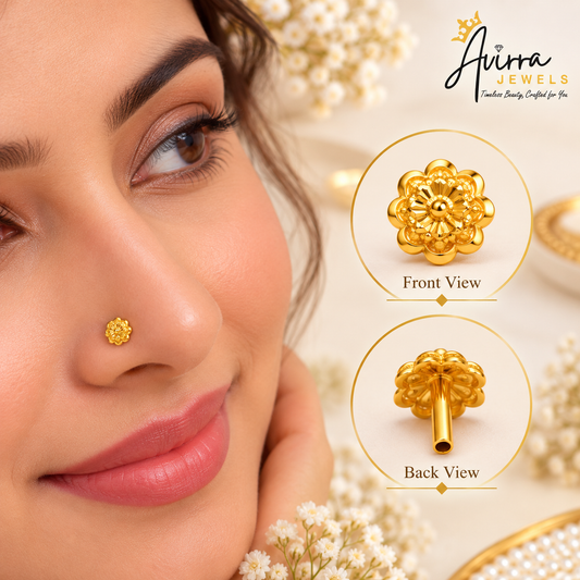 AVIRRA Gold Filled Floral Nose Stud – Elegant Flower Design