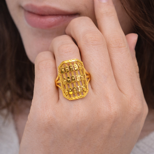 Gold Filled Ring with a Rectangular Open-Grid Design