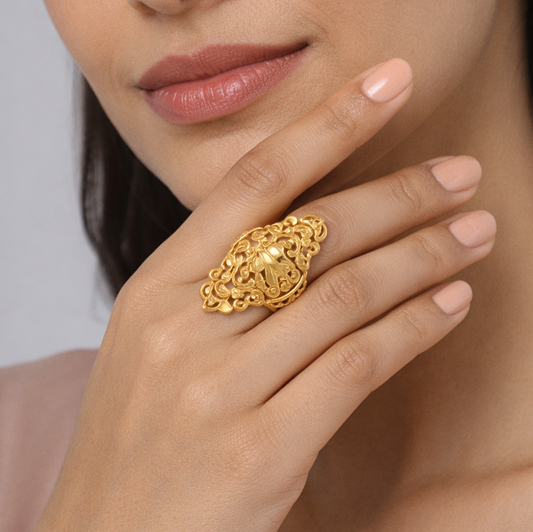 Traditional Floral-Pattern Gold Filled Ring