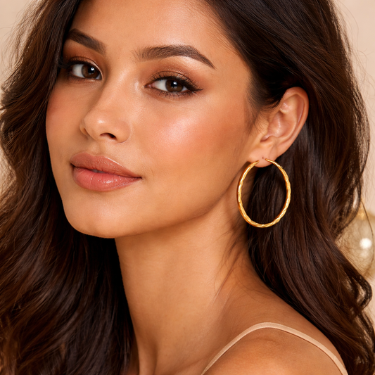 Gold-Filled Textured Hoop Earrings for Women