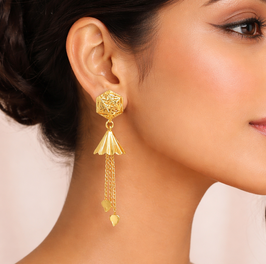 Gold-Filled Geometric Drop Earrings with Heart Danglers
