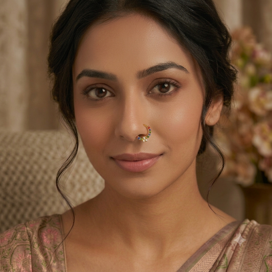 AVIRRA Gold Filled Multicolor Floral Crystal Hoop Nose Ring