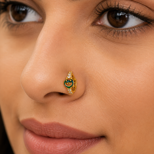 AVIRRA Gold Filled Twin Peacock Crystal Hoop Nose Ring