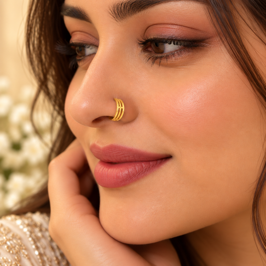 AVIRRA Gold Filled Triple Band Textured Nose Ring