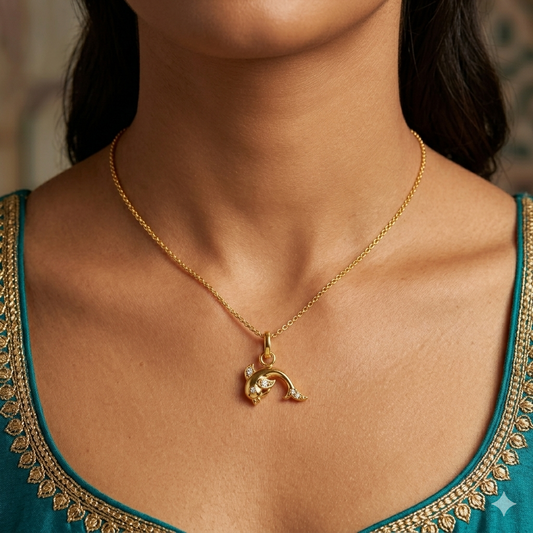 Elegant Gold Dolphin Pendant with Stone Detailing