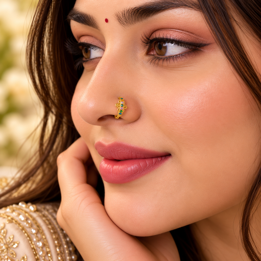 AVIRRA Gold Filled Multicolor Crystal Floral Hoop Nose Ring