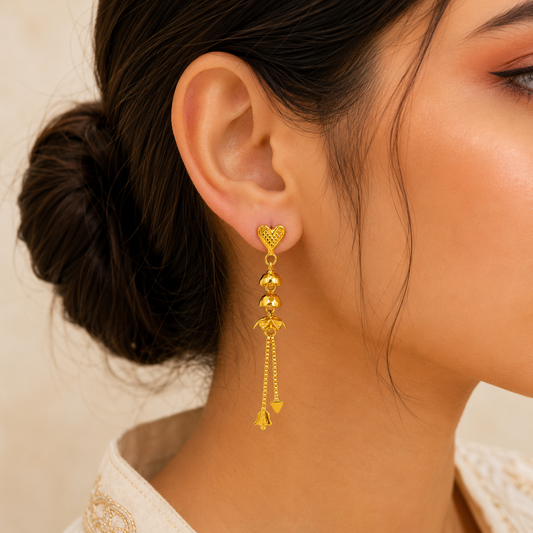 AVIRRA Gold Filled Heart Bell Tassel Earrings