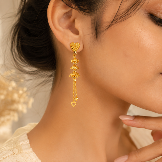 AVIRRA Gold Filled Heart Bell Tassel Earrings