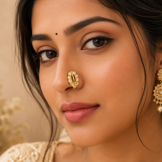 AVIRRA Gold Filled Double Row Crystal Hoop Nose Ring