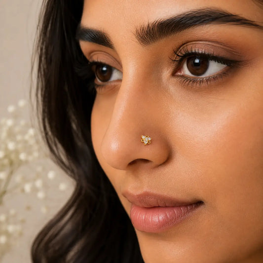 AVIRRA Gold Filled Floral Crystal Wired Nose Pin