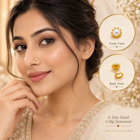 AVIRRA Gold Filled Pearl Floral Nose Pin