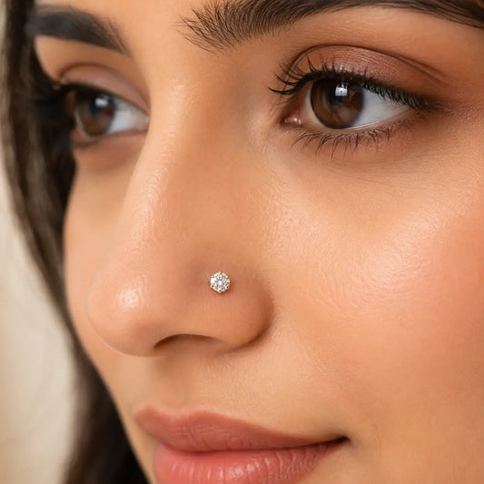 AVIRRA Gold Filled Classic Round Crystal Wired Nose Pin