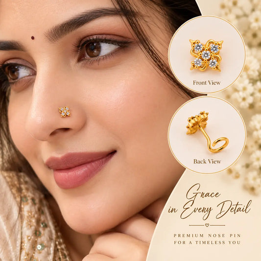 AVIRRA Gold Filled Floral Crystal Wired Nose Pin