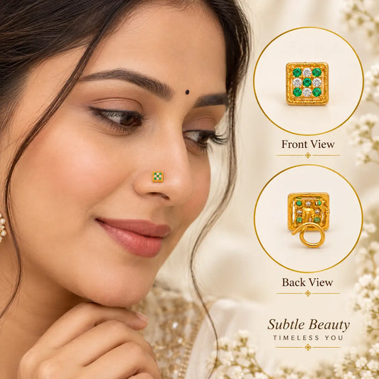 AVIRRA Gold Filled Green & White Square Wired Nose Pin
