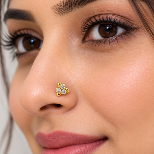 AVIRRA Gold Filled Triple Stone Floral Stud Nose Pin