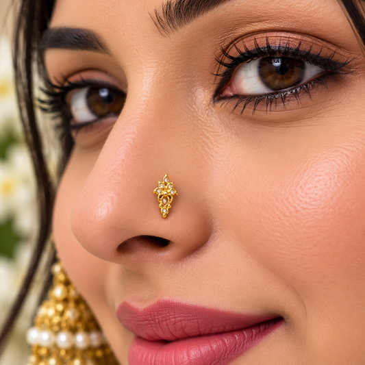 AVIRRA Gold Filled Floral Crystal Drop Stud Nose Pin
