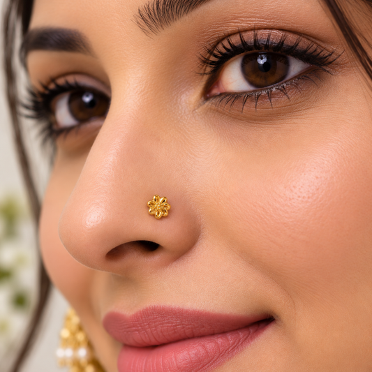 AVIRRA Gold Filled Ruby Floral Stud Nose Pin