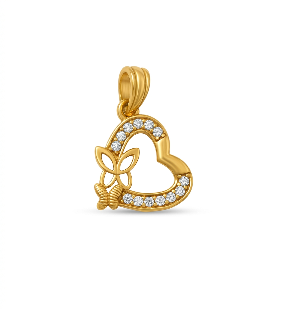 Elegant Gold Heart Butterfly Pendant with Stone Detailing