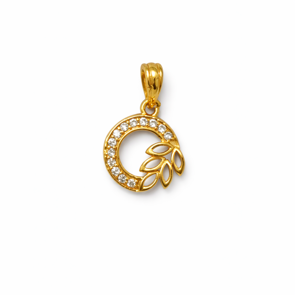 Elegant Gold Circular Leaf Pendant with Stone Detailing