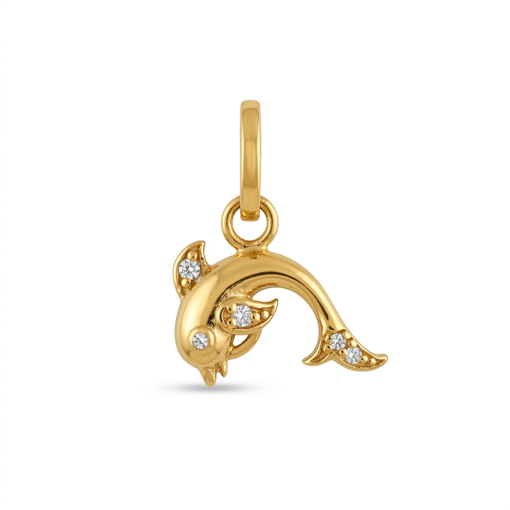 Elegant Gold Dolphin Pendant with Stone Detailing