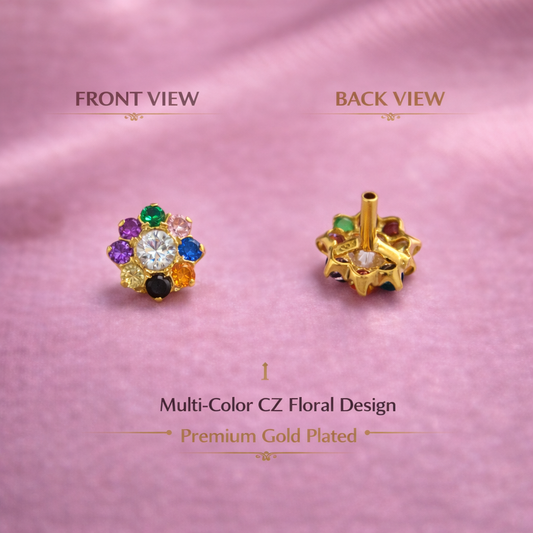 Colorful CZ Flower Stud Nose Pin