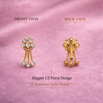 Crystal Drop Floral Stud Nose Pin