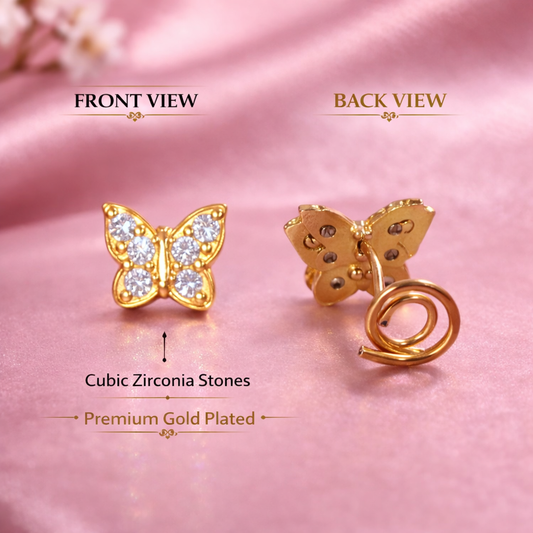 Elegant Butterfly CZ Wire Nose Pin
