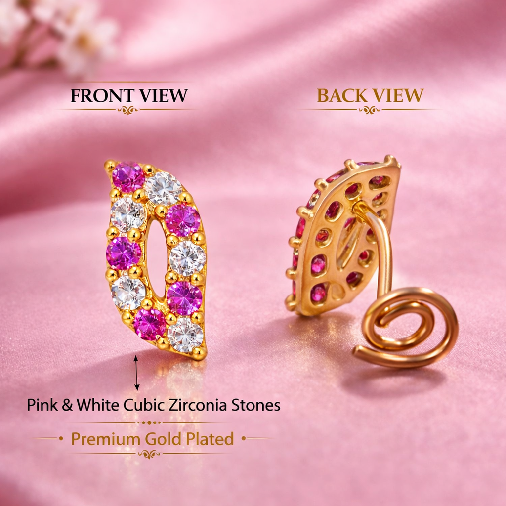Pink & White Crystal Leaf Wire Nose Pin