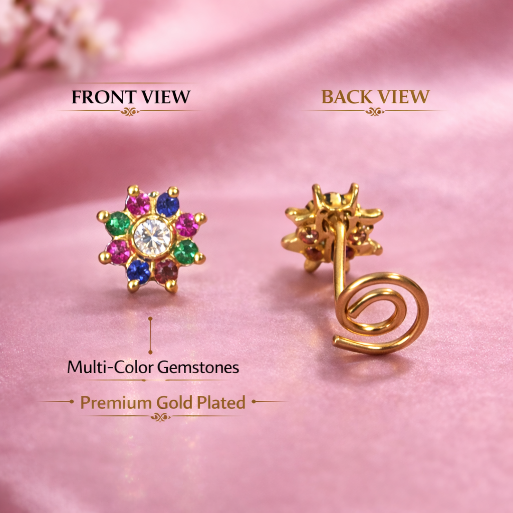 Rainbow Crystal Flower Wire Nose Pin