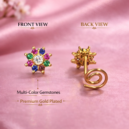 Rainbow Crystal Flower Wire Nose Pin
