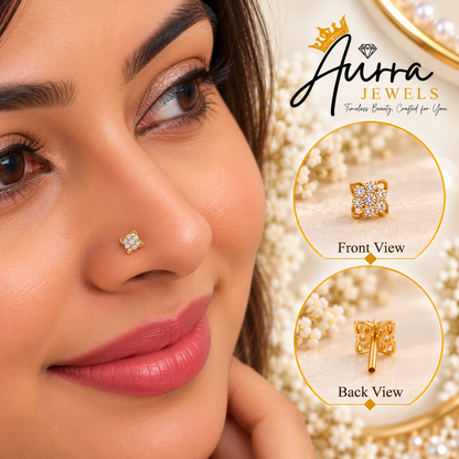 AVIRRA Gold Filled Floral Cluster Crystal Nose Pin