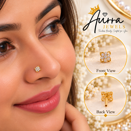 AVIRRA Gold Filled Floral Cluster Crystal Nose Pin