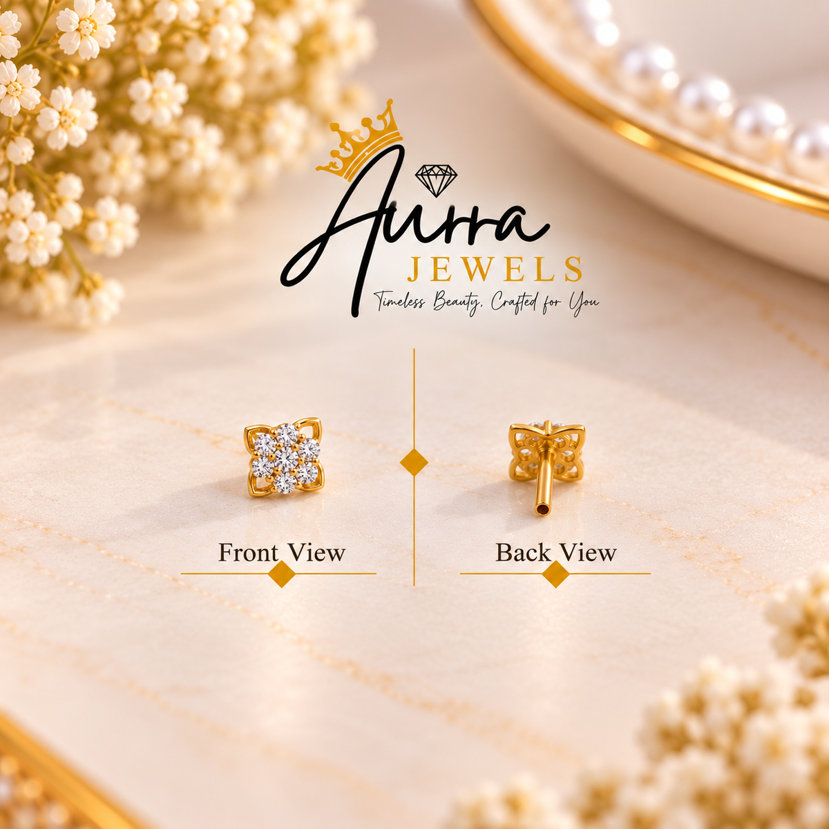 AVIRRA Gold Filled Floral Cluster Crystal Nose Pin