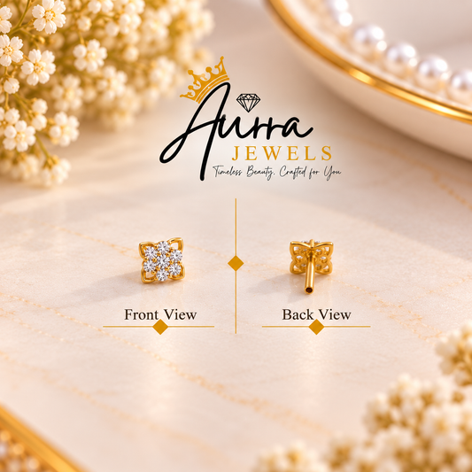AVIRRA Gold Filled Floral Cluster Crystal Nose Pin