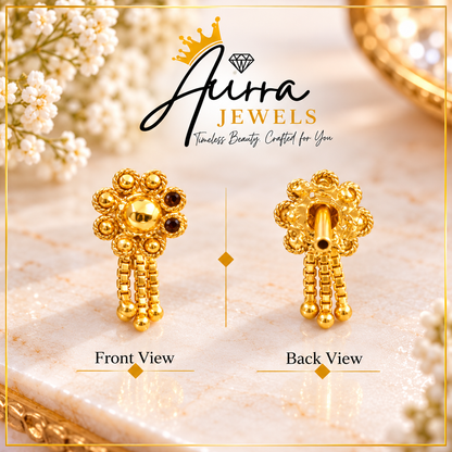 AVIRRA Gold Filled Royal Floral Chain Drop Nose Pin