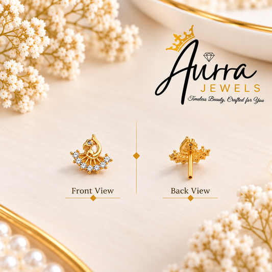 AVIRRA Gold Filled Peacock-Inspired Crystal Nose Pin