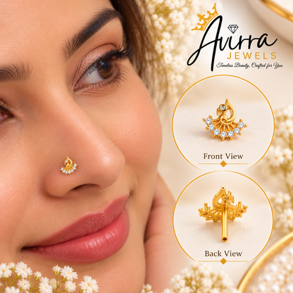 AVIRRA Gold Filled Peacock-Inspired Crystal Nose Pin