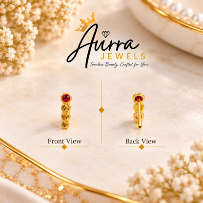 AVIRRA Gold Filled Ruby Spiral Nose Pin