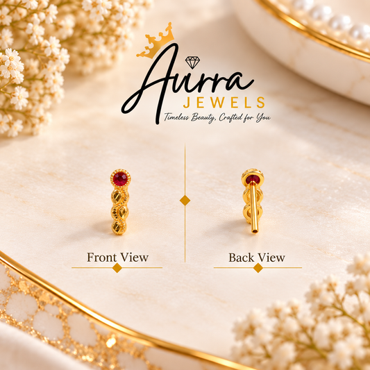 AVIRRA Gold Filled Ruby Spiral Nose Pin