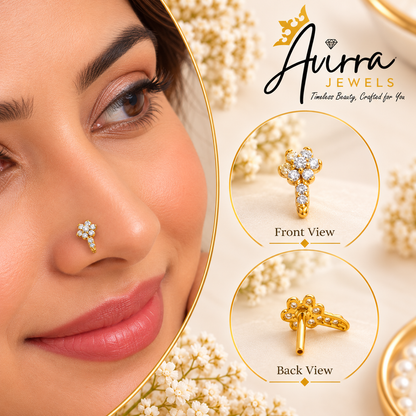 AVIRRA Gold Filled Floral Crystal Nose Pin