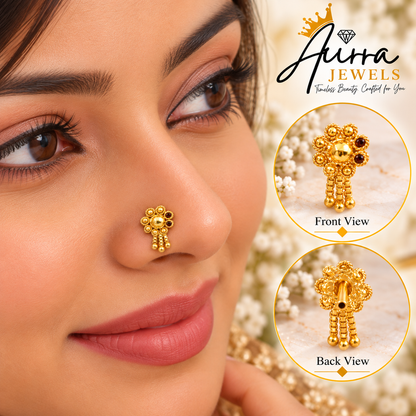 AVIRRA Gold Filled Royal Floral Chain Drop Nose Pin