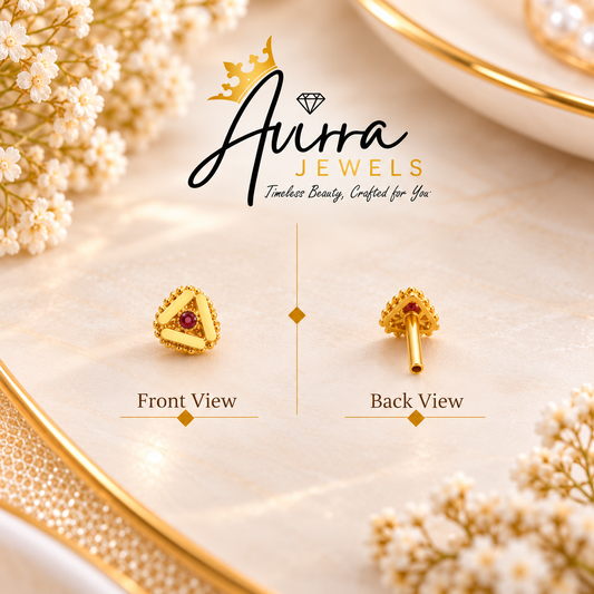 AVIRRA Gold Filled Triangular Ruby Nose Pin