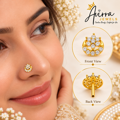 AVIRRA Gold Filled Crystal Crescent Floral Nose Ring