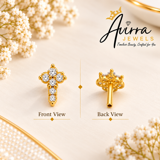 AVIRRA Gold Filled Floral Crystal Nose Pin
