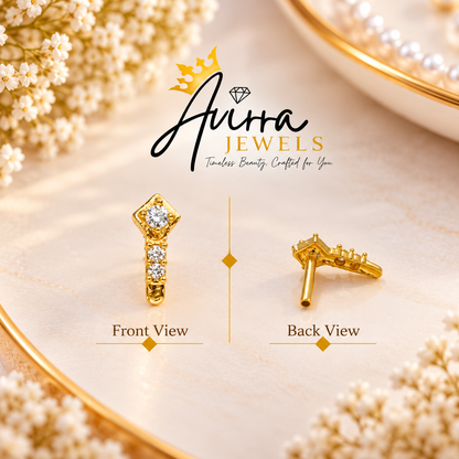 AVIRRA Gold Filled Square Crystal Nose Pin