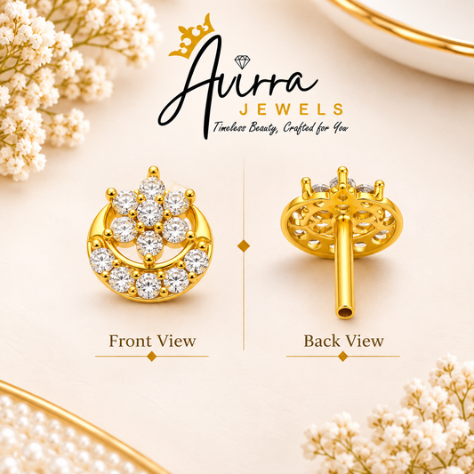 AVIRRA Gold Filled Crystal Crescent Floral Nose Ring