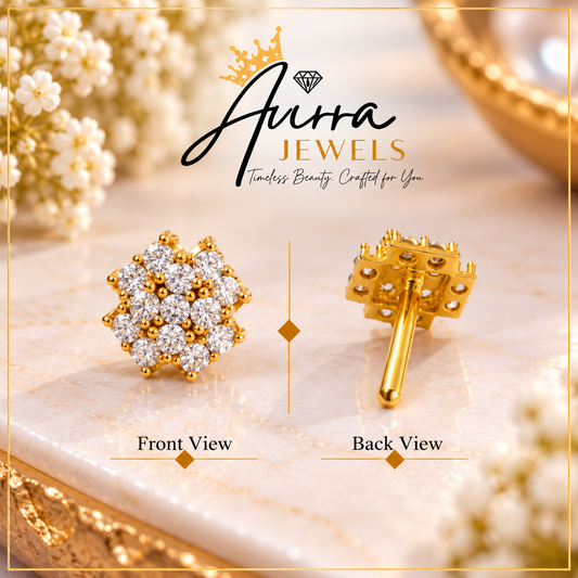 AVIRRA Gold Filled Diamond Cluster Floral Nose Pin
