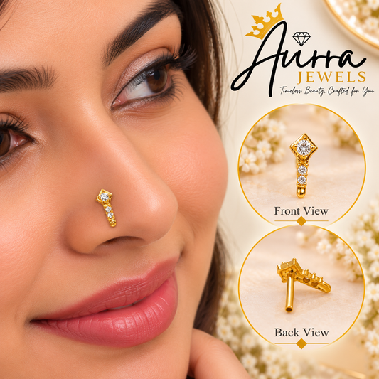 AVIRRA Gold Filled Square Crystal Nose Pin